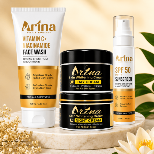 Arina Super Combo: Day & Night Cream + Face Wash +Sunscreen for Skin Whitening Pack of 4