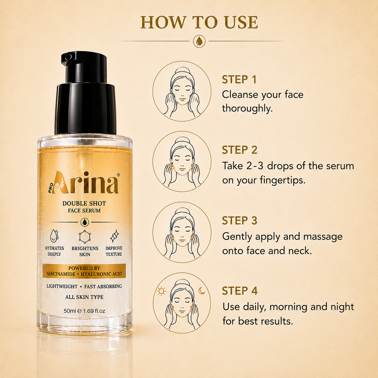 Arina Double Shot Face Serum with Niacinamide & Hyaluronic Acid – 50ml (Copy)