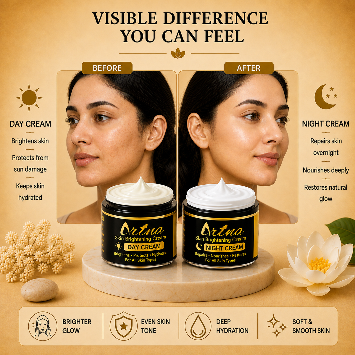 Arina Skin Whitening Day & Night Cream Pack Of 2